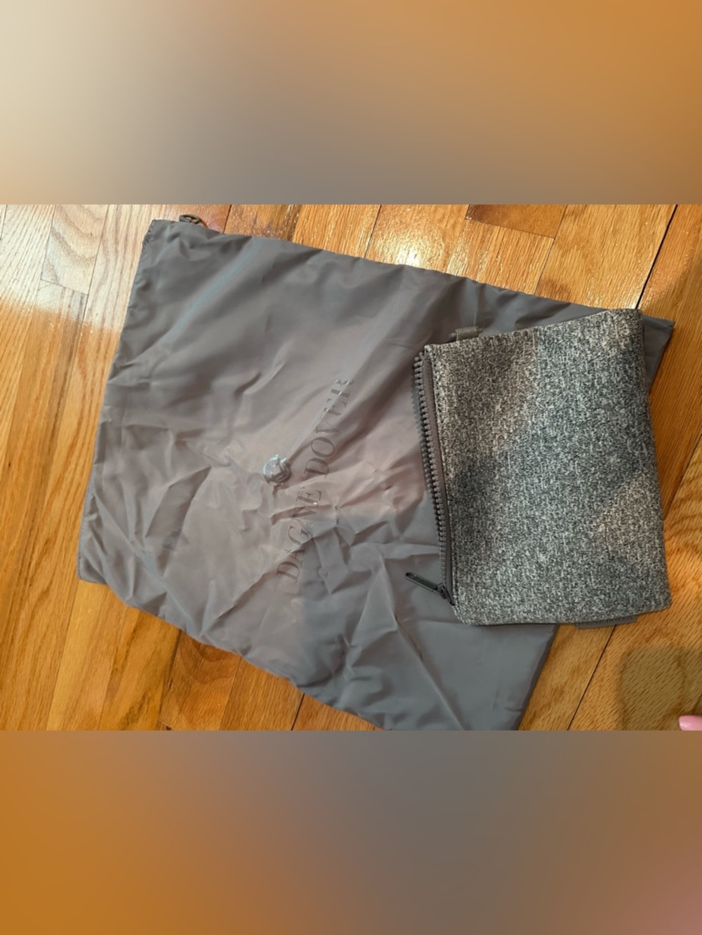 Dagne Dover Gray Drawstring Dust Bag with Heather Gray Zip Pouch